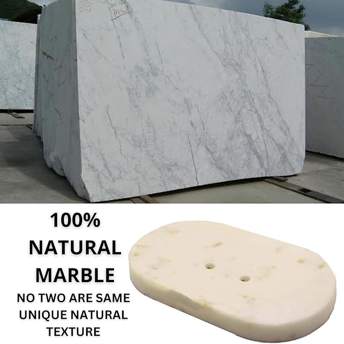 Marble Soap Dish Draining, Soap Dish for Shower, Bathroom, Sink Bath tub Dish, Soap Bar Holder, Soap Case, Holder for Sponges Hand Soap - Solid Oval Polished White