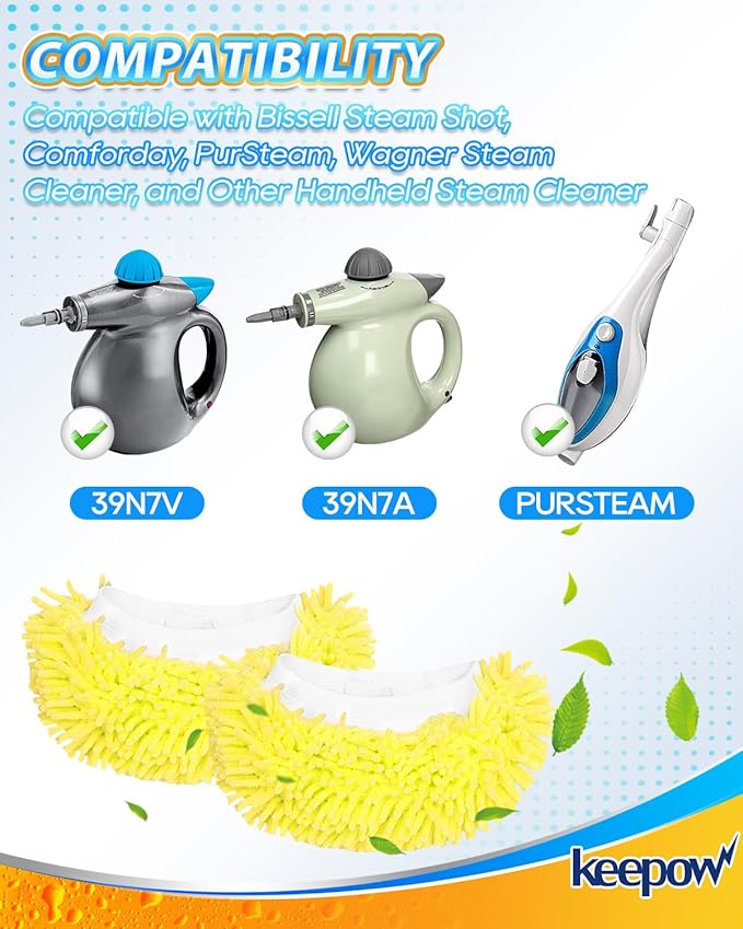 KEEPOW 10 Pack Universal Microfiber Cloths for Handheld Steam Cleaner Attachments Compatible with Bissell Steam Shot, Wagner Spraytech, PurSteam, Phueut, Dovety, McCulloch, Steam Cleaner Accessories