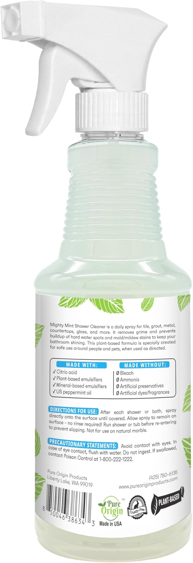 Mighty Mint Shower Cleaner, No-Rinse, No-Scrub, Daily Spray for Glass, Tile, Grout, Fresh Peppermint Scent, 16oz