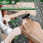 Brushless 1/2 Inch 20V Impact Wrench Kit, 600Nm Brushless Power Impact Gun with 4.5Ah Battery, Fast Charger and Tool Box