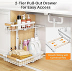 PXRACK Under Sink Organizer,1 Pack,2 Tier Metal Slide out Sink Shelf Pull out Cabinet Organizer Drawers, Under Sink Organizers and Storage for Kitchen Bathroom Pantry Closet Cabinet