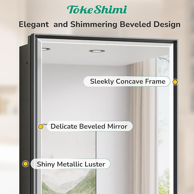 TokeShimi 60x30 Recessed Medicine Cabinet with Mirror, Black Medicine Cabinet Mirrored Aluminum Alloy, Wall Mounted Metal Beveled Mirror with Storage for Bathroom Vanity