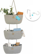 OrganiHaus 3-Tier Hanging Organizer, Gray Cotton Rope Baskets for Wall or Door – Boho Nursery & Home Storage