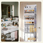 5 Tiers Over Door Organizer with 10 Mesh Side Pockets, 50 lbs Weight Capacity Hanging Storage Organizer with Clear Window Kids Toys, Shoes, Diapers, Light Gray