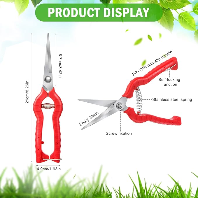Lasnten 12 Pcs Pruning Shears Needle Nose Pruner Bulk Pruning Snips with Straight 8.3" Extra Long Edge Stainless Steel Sharp Blades Hand Garden Scissors Tool Trimming plants Fruit Trees Bonsai