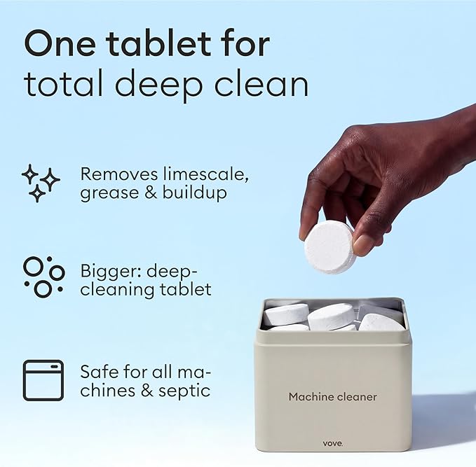 Vove Dishwasher Cleaner Tablets, 12 Count - Deep Clean Descaler for Hard Water, Limescale and Odor - Enzyme and Oxygen-Powered Formula with Plant-Based Softeners, FSC-Certified Kraft Packaging