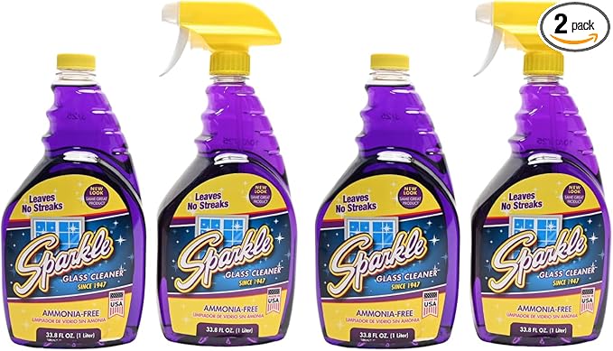 Sparkle Glass Cleaner Spray Bottle 2-Pack, Ammonia-Free Original Formula Heavy Duty Glass Cleaner, Leaves No Streaks (33.8 Fl Oz,Pack of 2)