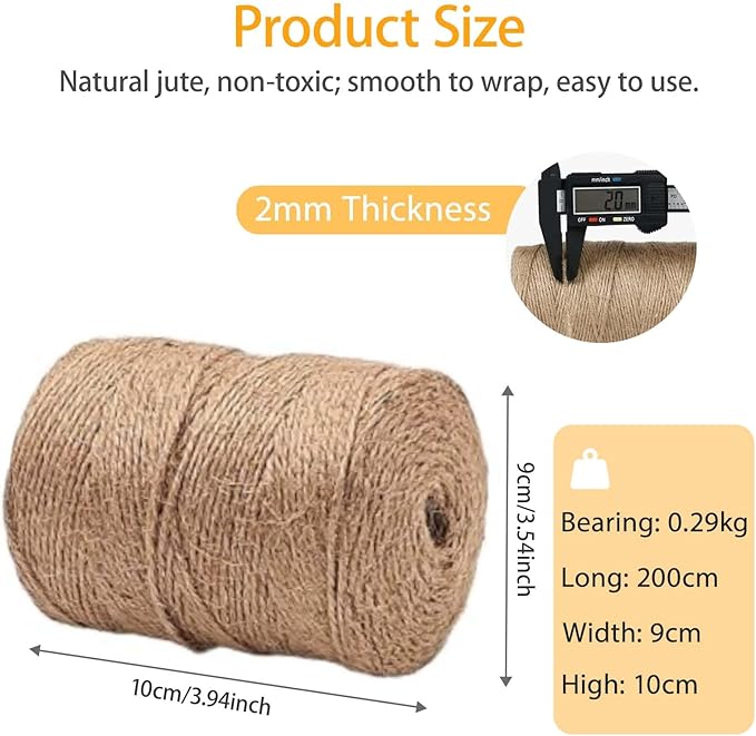 2mm 600 Feet Jute Twine – Versatile Craft & Garden Twine, Bakers Kitchen Twines, Jute Twines for Crafting, Brown Twine for Gift Wrapping, Craft String & Plant