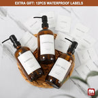 GMISUN Shampoo and Conditioner Dispenser, 3 Pack Amber Glass Bathroom Shampoo Conditioner Body Wash Dispenser with Pump for Shower, 17 Fl Oz Hand Soap Dish Soap and Lotion Dispenser Set for Kitchen