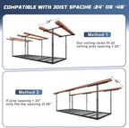 3X8FT Overhead Garage Storage Rack, 22"-48" Height Adjustable Garage Ceiling Storage Racks, Heavy Duty Metal Garage Storage Organizer System, 600LBS Weight Capacity