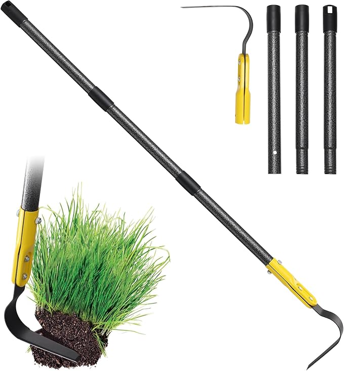Garden Hoe Tool, 77 Inch L Shaped Hoe Garden Tools with Adjustable Long Handle for Weeding, Loosening Soil,Trenching, Heavy Duty Crack Crevice Weeding Hoe Hand Garden Tools for for Gardening Planting