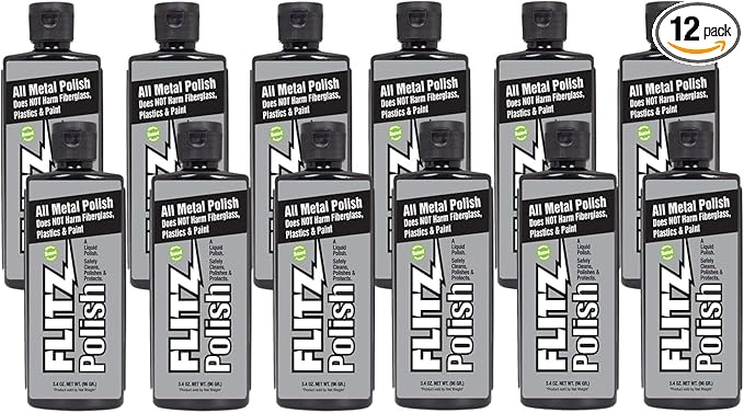 Flitz Multi Purpose Metal Polish Liquid - 3.4oz Bottle of USA-Made Tarnish Remover - For Aluminum, Chrome, Brass, Nickel, Silver - Non-Abrasive Metal Cleaner and Polish, Restorer (12 Pack)