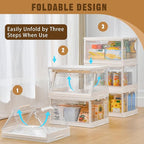 Stackable Plastic Storage Bins with Lids, Foldable Closet Organizers and Storage, 3 Drawer Storage Organizer，Clear Stackable Containers for Wardrobe,Bedroom,Office,Dorm