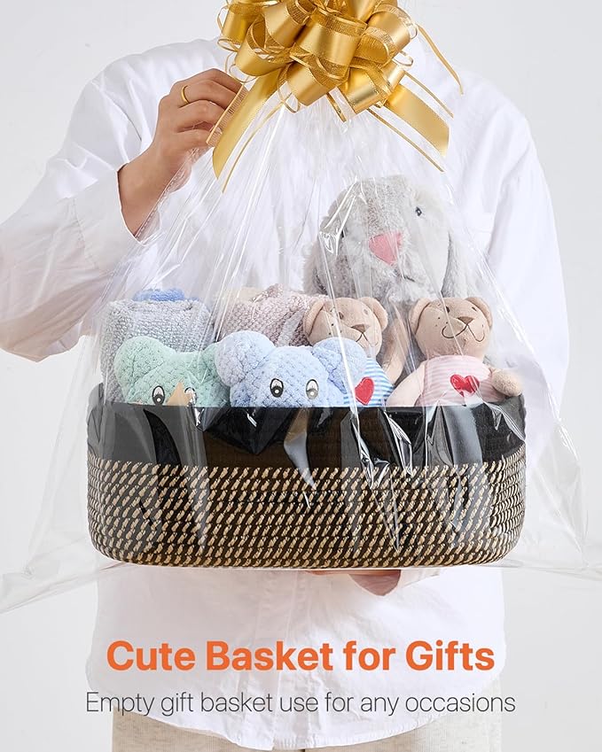 Small Woven Basket, 13.5 x 9.5 x 5 Inches, Storage Basket for Organizing, Cute Small Rope Shelf Closet Cube Storage Bins Baskets for Shelves, Dog Toy Gift Baskets Empty, 3 Pack Black & Brown