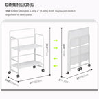 4NM 2 Tiers No-Assembly Folding Bookshelf with Wheels, Portable Rolling Storage Foldable Bookcase & Compact Side Table for Living Room, Bedroom, Kitchen, Bathroom (All White)