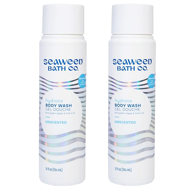 Seaweed Bath Co. Hydrate Body Wash - Unscented | Foaming Shower Gel Cleanser with Natural Ingredients | Fragrance Free and Gentle | Good For Sensitive Skin | 12 oz (Pack of 2)