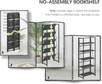 4NM No Assembly Folding Bookshelf, 5-Shelf 62.2" H Collapsible Foldable Bookcase Storage for Small Spaces, Gray and Black