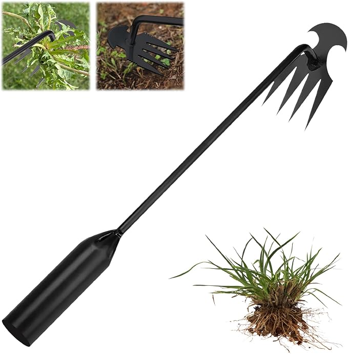Garden Weed Pulling Tool Uprooting Weeding Tool, Weed Puller Tool, 2025 New Portable Garden Weeding Tool, Stainless Steel Weeder Tool, 4 Teeth Weeding Artifact Uprooting Weeding Tool(1PCS)