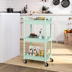 3-Tier Utility Rolling Cart with Cover Top Board, Mobile Utility Cart with Lockable Casters Multi-Functional Storage Trolley for Office, Bathroom, Kitchen, Garden, Laundry Room (Green)