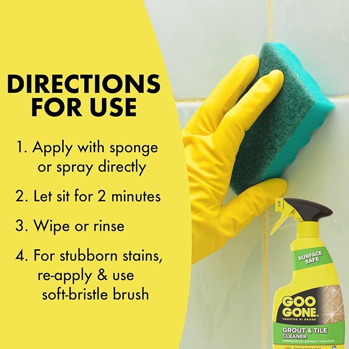 Goo Gone Grout and Tile Cleaner - 28 Ounce - Removes Tough Stains Dirt Caused by Mold Mildew Soap Scum and Hard Water Staining - Safe on Tile Ceramic Porcelain, pack of 2