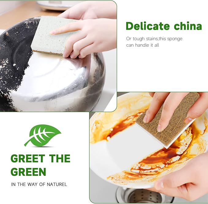 10 Pack Biodegradable Natural Sponges Kitchen - Compostable Cellulose and Coconut Walnut Scrubber Sponge - Eco Friendly Sponges for Dishes