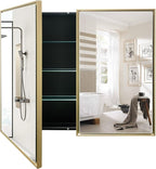 Medicine Cabinet with Aluminum Framed Mirror,36"x32" Surface Mount or Recessed Mount Bathroom Vanity Mirror,Single Door Bathroom Mirror with Storage Cabinet
