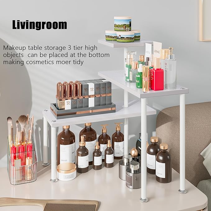 Countertop Organizer Organization 3 Tier Kitchen Corner Shelves Adjustable Spice Storage Rack for Bathroom Coffee Area Over Sink (White)
