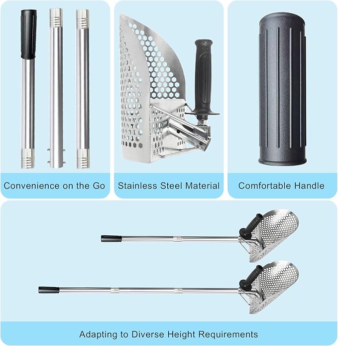 Long Handle Sand Scoop, Heavy Duty 304 Stainless Steel Metal Detecting Sand Scoop with Long Handle Sand Sifter ﻿