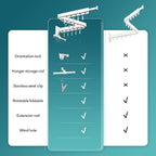 Wall Mounted Clothes Hanger,Clothes Drying Rack,Laundry Rack Wall Mount,Drying Rack Clothing,Clothes Rack Retractable,Collapsible(Tri-Fold), with Windproof Holes & Clips,White Color