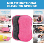HOMEXCEL 12 Pack Multi-Purpose Scrub Sponges Kitchen Dish Sponge Non-Scratch Microfiber Sponge for Efficiently Cleaning Dishes Pots Pans Pink