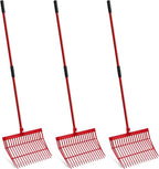Lasnten 3 Sets Manure Fork with Long Metal Handle Pitch Fork Manure Rake Heavy Duty Muck Rake for Gardening Horse Stall Stable Grass Hay Cleaning Farm Work(Red)
