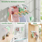 Wall Mounted Drying Rack 23.6", Foldable Laundry Clothes Drying Rack with 4 Towel Hooks and 4 Rods for Hanging Clothes Delicates, Space Saving for Indoor Outdoor Bathroom Balcony Laundry Room (23.6'')
