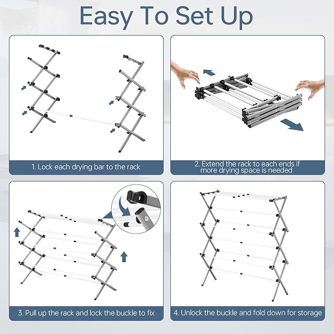 APEXCHASER Drying Rack Clothing, Clothes Drying Rack Foldable, Laundry Drying Rack Expandable, Small Clothe Hanger for Baby Clothes Towels Bibs, Socks, Clothes Airer for Indoor Outdoor Use, White/Grey