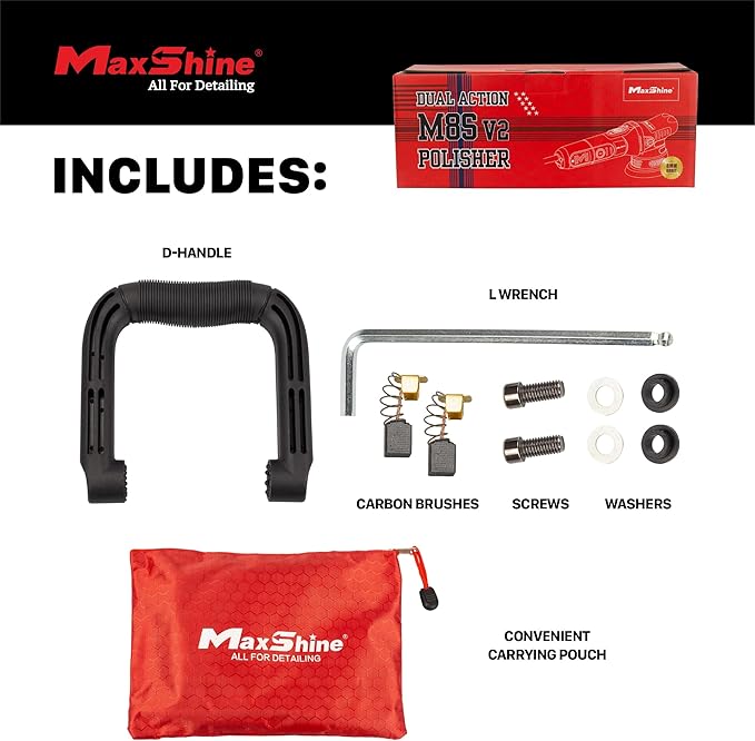 Maxshine M8S V2 Dual Action Polisher Kit | 8mm Throw, 5” Backing Plate, 1000W Motor, 6-Speed | Thread 5/16” | Auto, Boat & Marine Detailing Tool for Paint Correction, Swirl & Scratch Removal