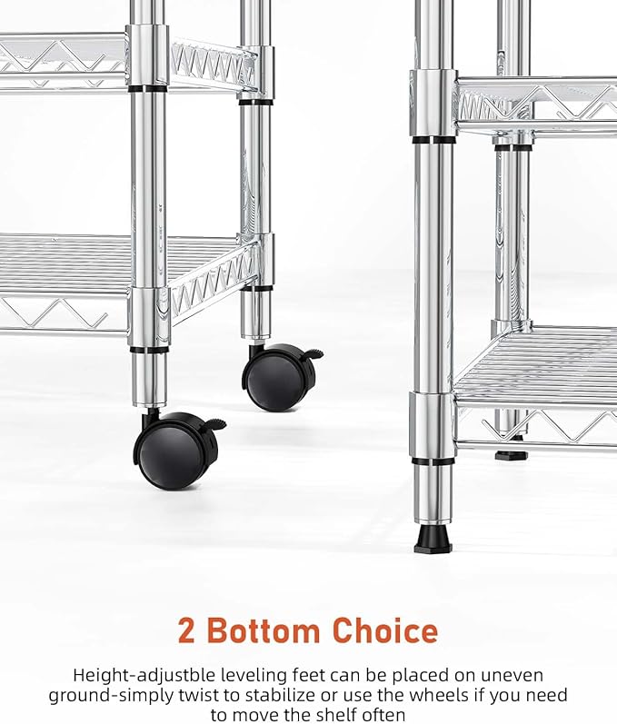 HealSmart 3-Tier Heavy Duty Storage Shelving Unit,Chrome,24.02" D x 13.78" W x 21.97" H inch, 1 Pack