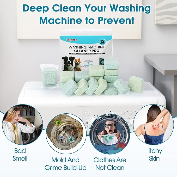 Loopeer 36 Pcs Washing Machine Cleaner Tablets Bulk 18 Month Supply Washer Machine Cleaner Pet Hair Remover for Laundry HE, Front & Top Load Washer Removes Residue, Pet Hair, Odors, Septic Safe