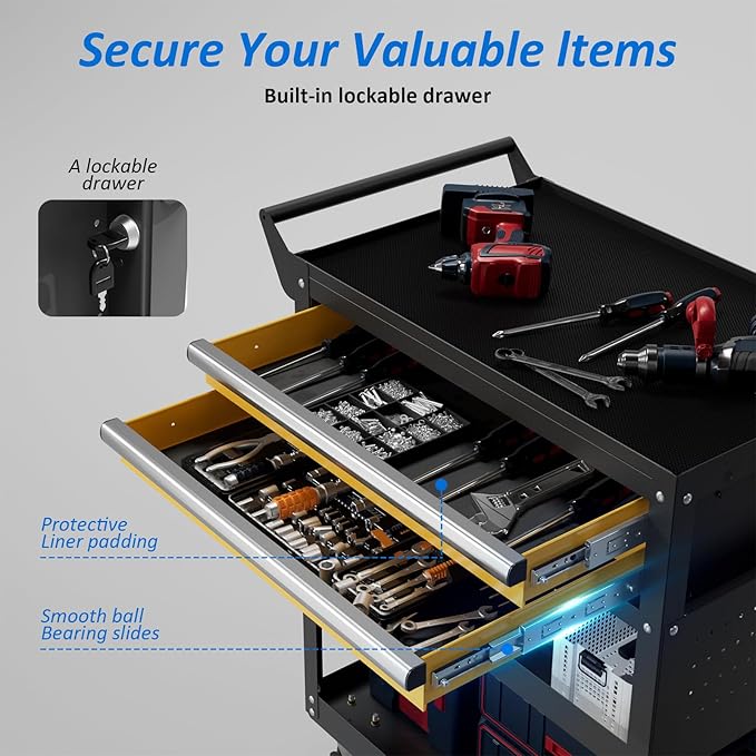 5 -Tier Heavy Duty Rolling Tool Cart on Wheels with 2 Lockable Drawers, Pegboard & Locking Wheels, 400Lbs Capacity Mobile Garage Storage Organizer for Mechanics, Workshop