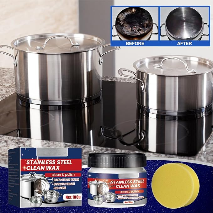 2PCS Stainless Steel Clean Wax, Magical Nano-Technology Stainless Steel Cleaning Paste, Stainless Steel Cleaner and Metal Polish, 3 In 1 Stainless Steel Wax Cleaner for Grease, Oven, Sink