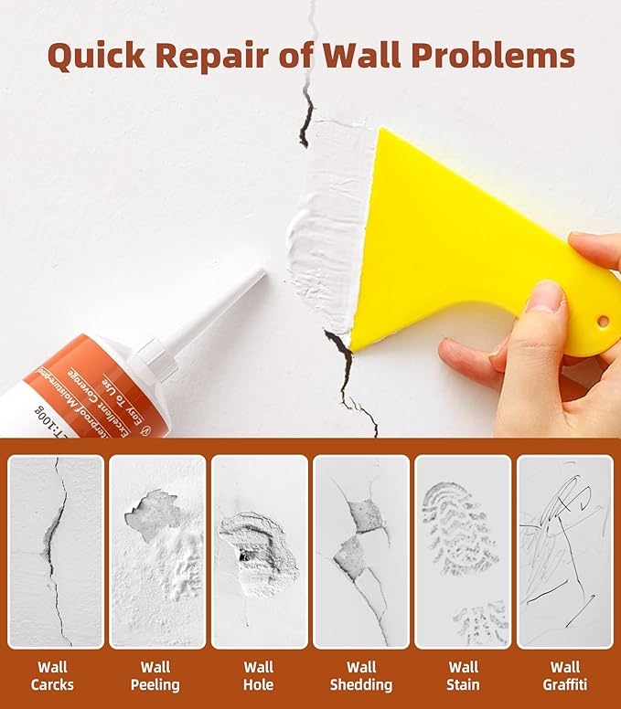 Drywall Repair Kit,Wall Patch Repair Kit,2 Pack Wall Patching Agent,Simple Filling of Wall Holes＆Efficient Crack Repair, Plaster Wall Repair,Apartment Friendly