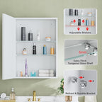 Buruis 20" x 28" Framed Medicine Cabinet with Mirror, Recessed or Wall Mounted Bathroom Cabinet, Adjustable Tempered Glass Shelves, Left/Right Open Reversible, No Assembly Required, White