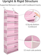 ULG Over The Door Organizer with 6 Large Pockets 12 Side Pockets, 50lbs Weight Capacity Door Hanging Storage Organizer for Bedroom, Bathroom, Pantry, Nursery Storage, Pink