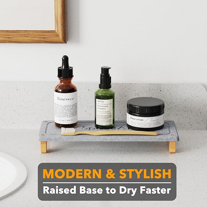 SpaceAid DryingNeat Sink Organizer, Instant Dry Sink Caddy Organizers, Kitchen Sponge Soap Holder Dispenser, Countertop Fast Drying Rack (Bamboo Feet, Gray)