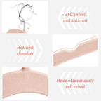 Sishynio Premium Velvet Shirt Hangers 50 Pack, Non-Slip 360° Swivel Hook Space-Saving Felt Hanger, Slim Flocked Hangers for Blouses, Strappy Dresses, Tank Tops(Pink)