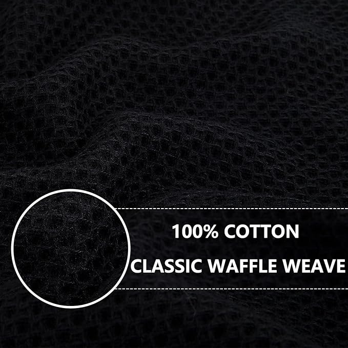Homaxy 100% Cotton Waffle Weave Kitchen Dish Cloths, Ultra Soft Absorbent Quick Drying Dish Towels, 12 x 12 Inches, 24-Pack, Black