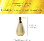 Brushed Gold Ceramic Soap Dispenser 2 Pack, 11 oz Textured Hand or Dish Soap Dispenser with Golden Plastic Pump for Bathroom or Kitchen Countertop