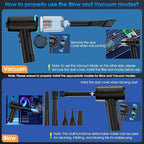 Compressed Air Duster, 100000RPM Handheld Car Vacuum/Air Blower& Pump, 3 Gear Adjustable Electric Air Duster/Car Vacuum Cleaner, Keyboard Duster with LED Light-10 Kits Air Blower for Computer(Black)