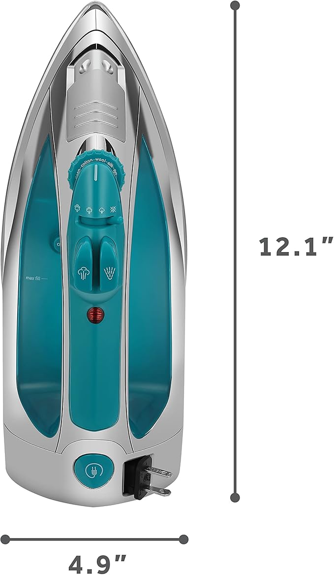 Sunbeam Turbo Steam Iron, 1400 Watt, Nonstick Ceramic Soleplate, Horizontal or Vertical Shot of Steam, Quick Heating, 3-Way Auto-Off, White and Chrome (Chrome/Teal)