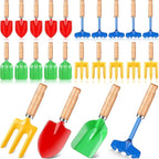 8" Kids Gardening Tools, Metal Beach Sandbox Digging Toys with Wooden Handle, Including Shovel, Rake, Fork and Trowel, Garden Sand Snow Tools for Children Gift Outdoor Gardening(100 Pcs)