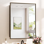 TokeShimi 20 x 26 Bathroom Medicine Cabinet with Mirror Beveled, Aluminum Framed Recessed Medicine Cabinet with Mirror Oil Rubbed Bronze Mirrored with Storage Adjustable