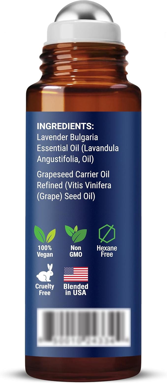 Lavender Essential Oil Roll-On 10 ml - Pure, Natural & Prediluted Oil Blend Roller for Calmness, Relaxation & Skin Care - Nexon Botanics
